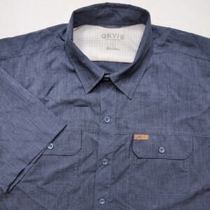 Orvis Mens Outdoor Short Sleeve Button Down Shirt - Large Blue Ventilated